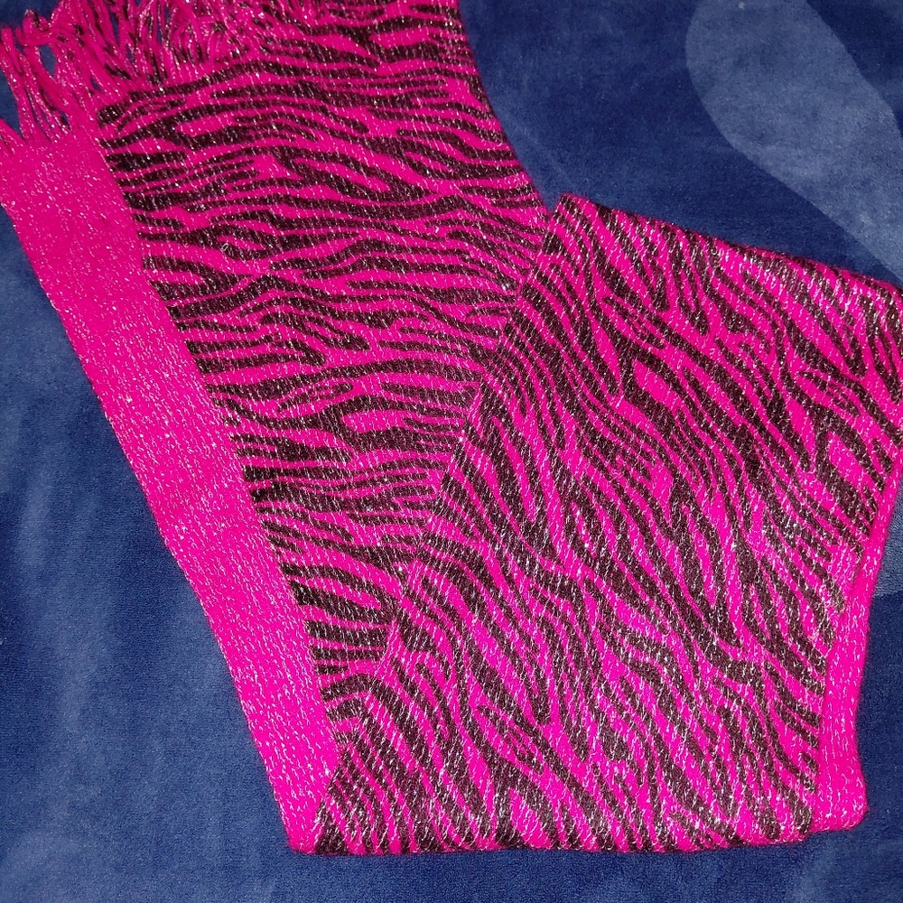 Hot pink & black animal print shiny scarf, $13 Great condition